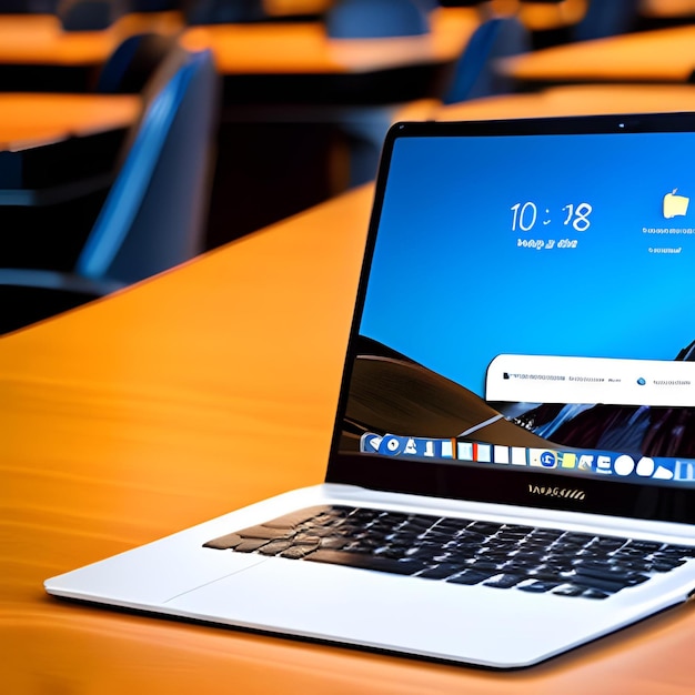 Laptop op een tafel.