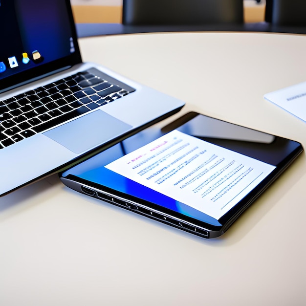 Laptop op een tafel.