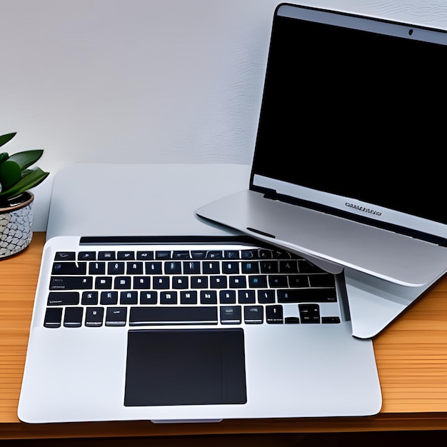 Laptop op een tafel.