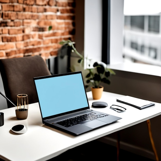 Laptop op een tafel.