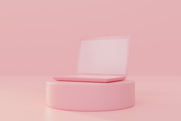 Laptop op roze podiumpastelkleur