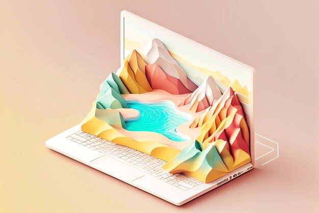 Laptop pastel color isometric art Generative ai design concept