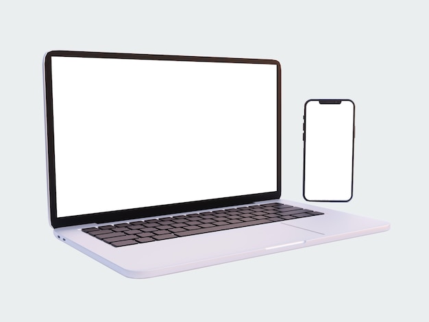 Ноутбук, телефон с пустым экраном
