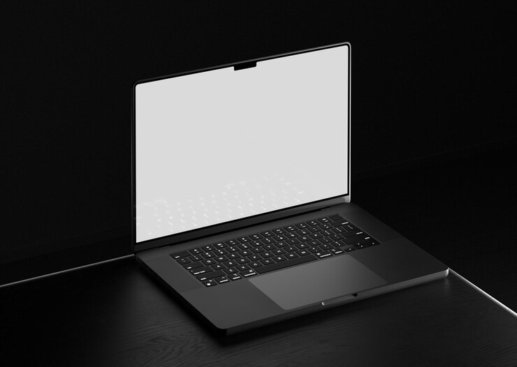 Фотография ноутбук pro night dark mockup template для презентации бренда