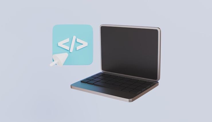 Photo laptop and program code development with cursor web coding website programming concept