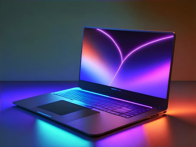 Laptop psd-mockup met gradiënt led-licht