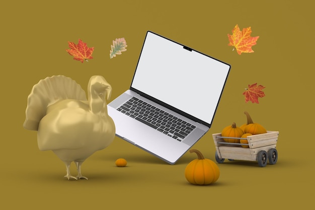 Laptop rechterkant op achtergrond met Thanksgiving-thema