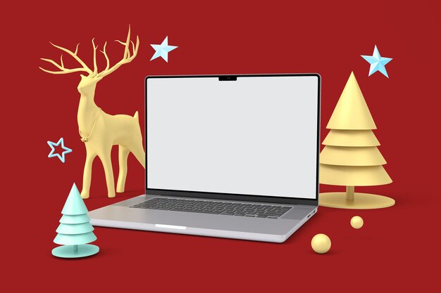 Laptop Right View With Christmas Themed Background