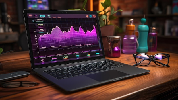 Laptop scherm display markt Analyse HD 8K achtergrond Wallpaper Stock fotografisch beeld