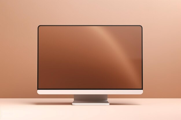 Photo laptop screen mockup contains abstract landing page in light colors