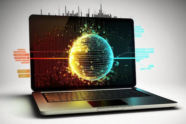 A laptop screen with a globe on it