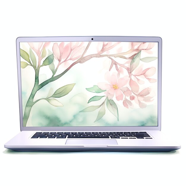 laptop simple life accessory for spring day in pink neutral aesthetic colors watercolor for girl