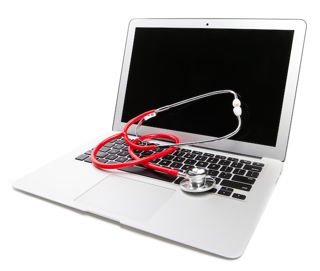 Photo laptop and stethoscope electronic device repair