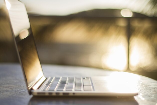 Laptop at sunrise