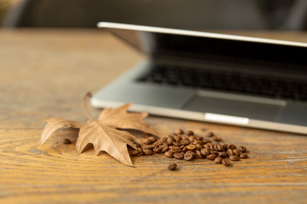 Laptop on table in a cafe