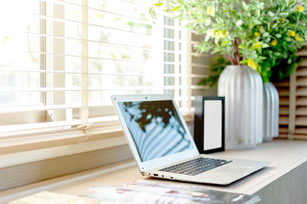 Laptop on table at home