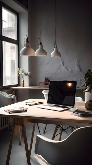 Foto laptop sul tavolo in ufficio concetto di posto di lavoro