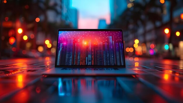 laptop technology background with business graph data analysis coding and network development concept technology background business graph analysis coding network development