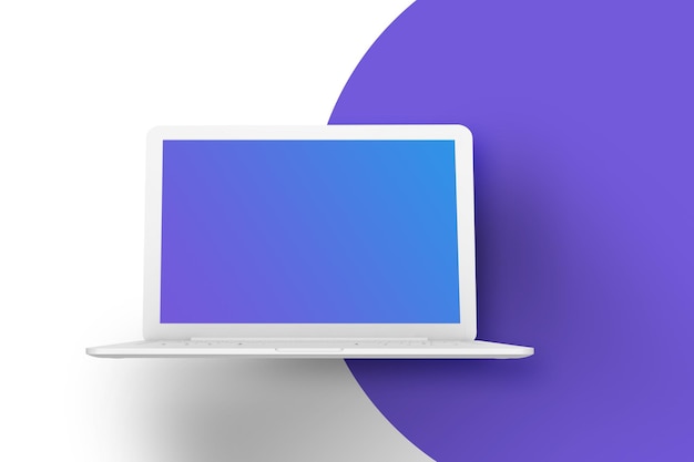 Laptop template mockup White open laptop on a circle pattern background 3D rendering