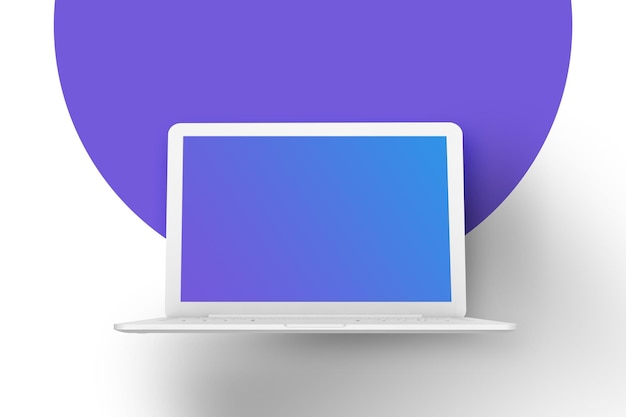Photo laptop template mockup white open laptop on a circle pattern background 3d rendering