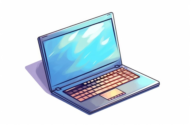 Laptop voor bedrijven op witte achtergrond in Cartoon Style AI gegenereerd