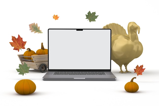 Laptop voorkant met Thanksgiving-thema achtergrond