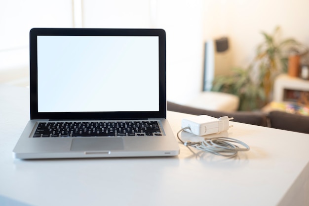 Photo laptop on white table