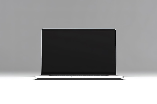 Laptop with black blank screen isolated on grey background