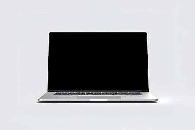 Laptop with black blank screen isolated on white background