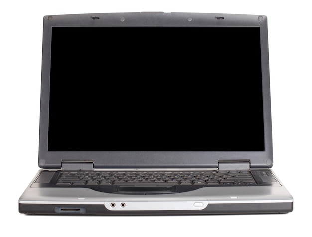 Photo laptop with blank black screen front view