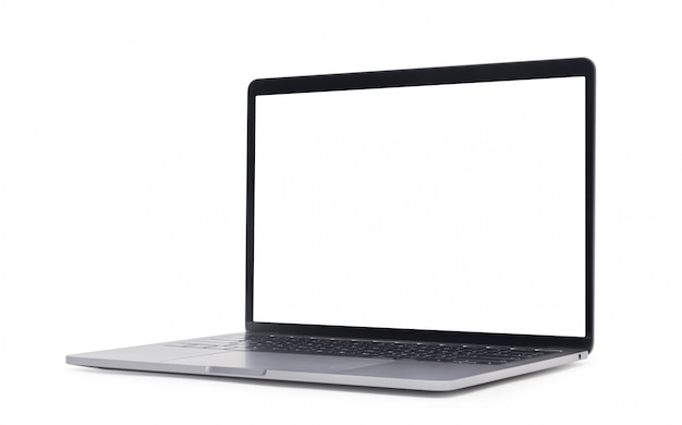 写真 クリッピングパスと白い背景で隔離された空白の画面を持つノートパソコン。