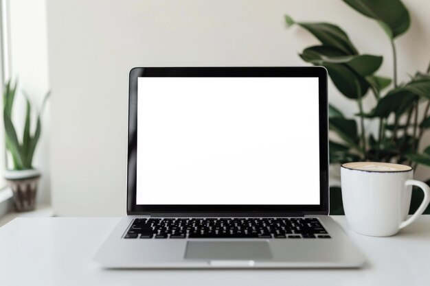 Laptop with blank screen isolated on white background