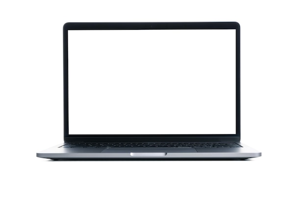 Photo laptop with blank screen isolated on white background