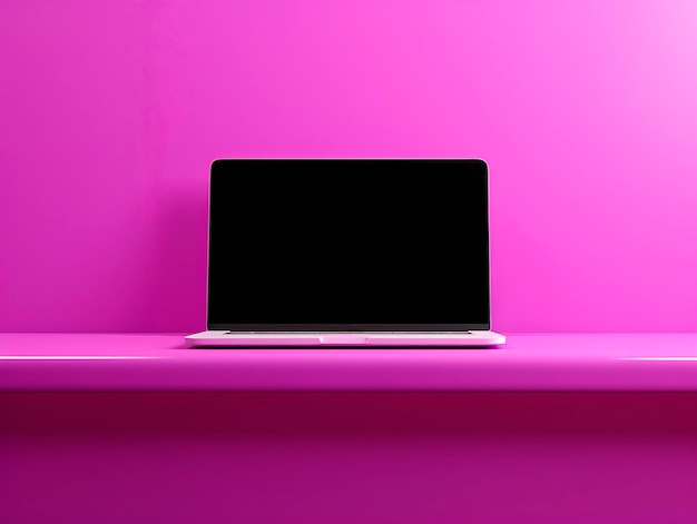 Laptop with blank screen on pink wall background Generative AI