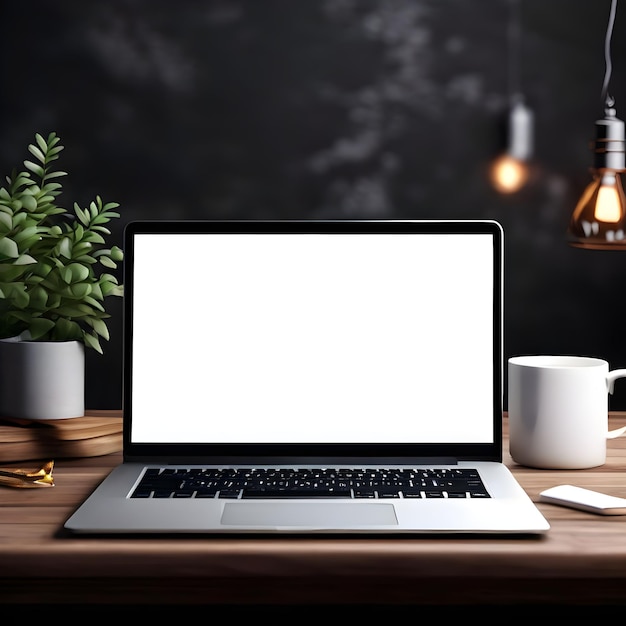 Laptop with blank white screen for mockup