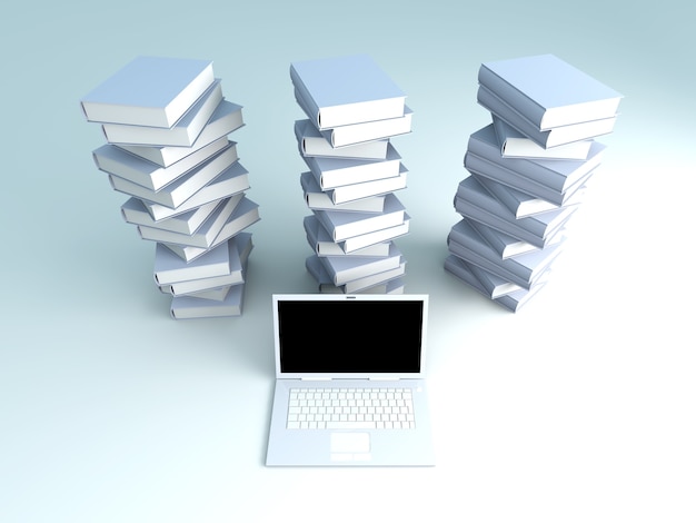 A Laptop with books. 3D rendered illustration.