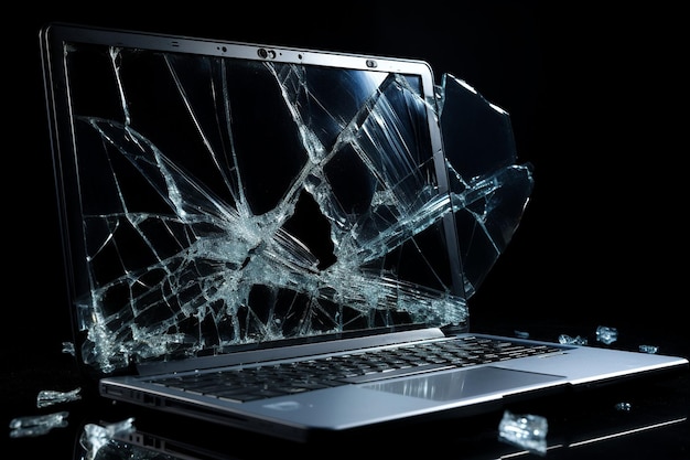 Photo a laptop with a broken screen