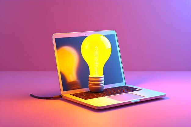 Photo laptop with bulb ai generated