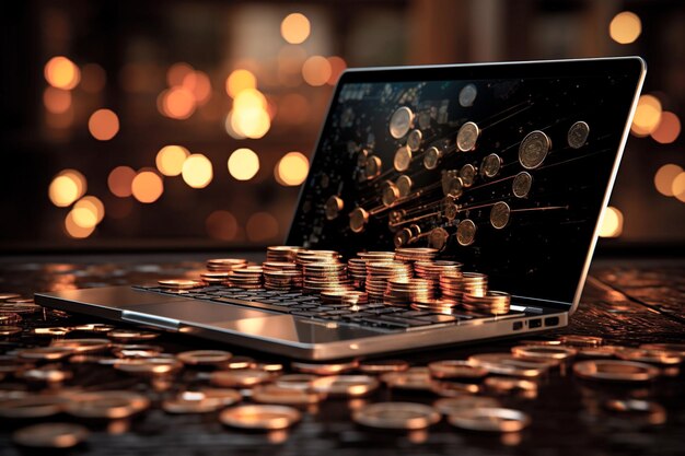 Photo laptop with coins