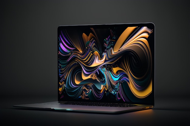 A laptop with a colorful design on the screen.