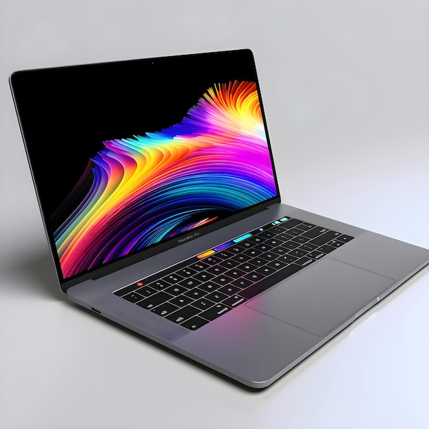 Laptop with colorful screen on white background 3d rendering