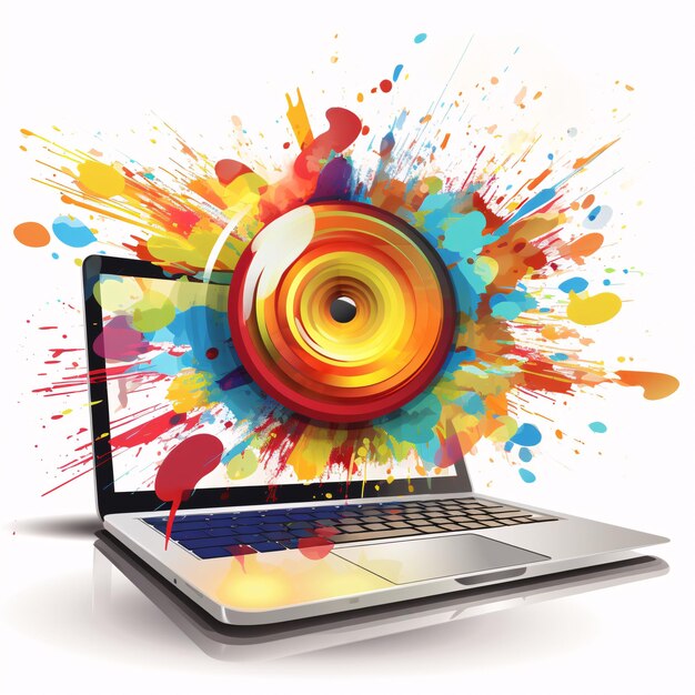 a laptop with colorful splashes