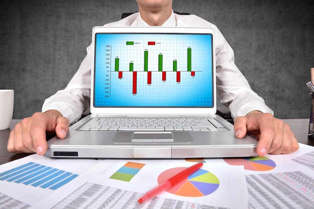 Laptop with cost and profit chart