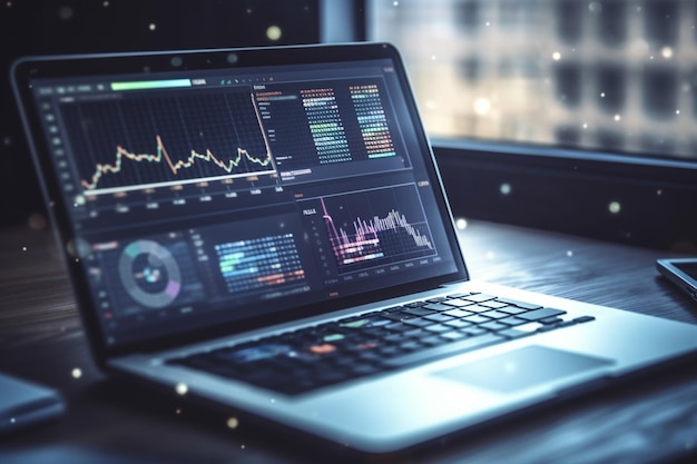 Laptop with financial chart on screen Accounting and investment concept generative ai