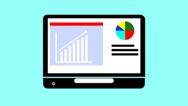 Photo laptop with financial graphs on screen against a teal background