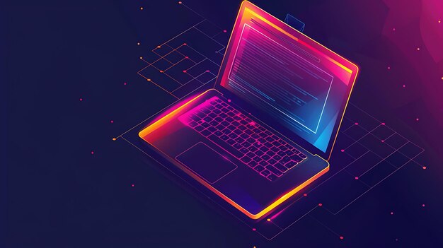 Photo laptop with glowing neon lights futuristic technology concept