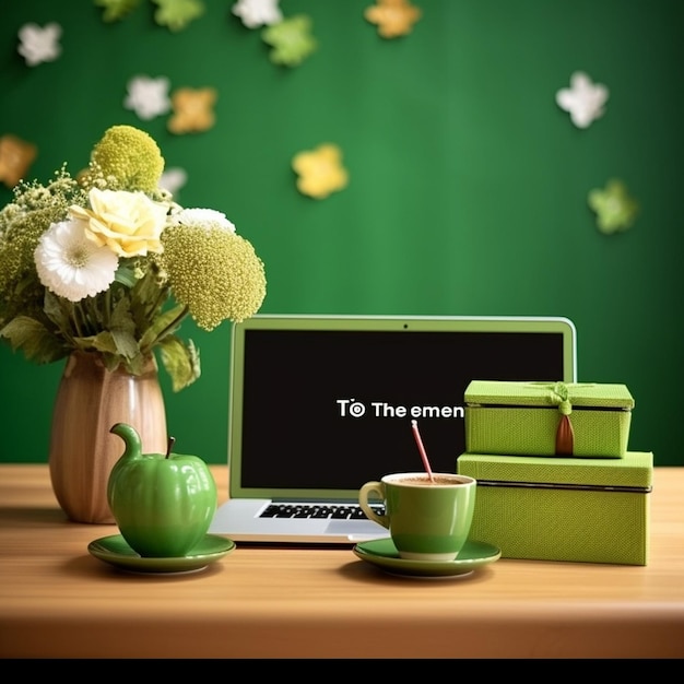 a laptop with a green screen that says " to be the devil " on it.