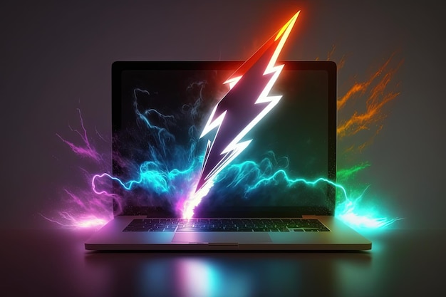 A laptop with a lightning bolt on the screen