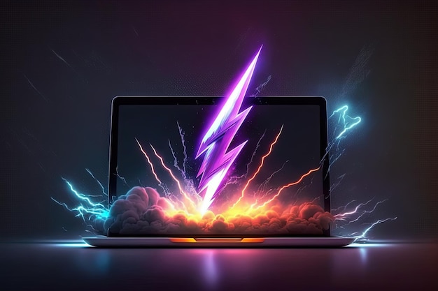 A laptop with a lightning bolt on the screen