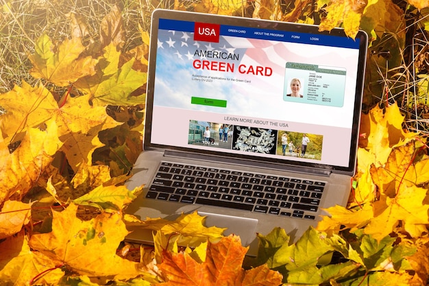 Laptop with Permanent resident card of USA website